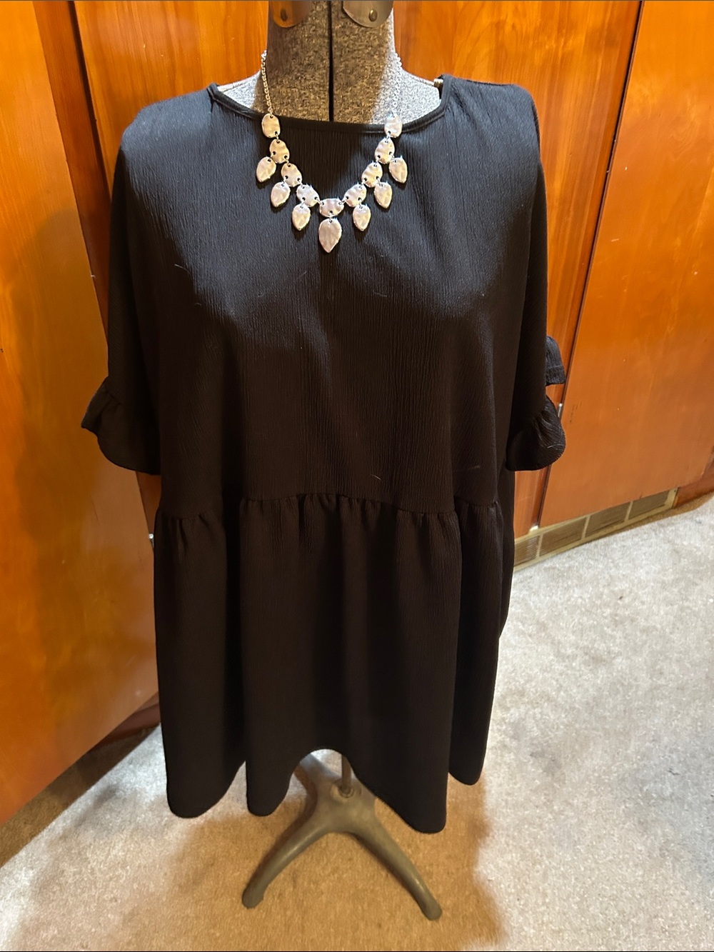 Black Smocked Waist Tunic Top - Breezy Everyday Layer